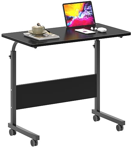 SogesHome Laptoptisch 80 * 40cm höhenverstellbar PC-Tisch mit Rollen, Betttisch, Beistelltisch,Kleiner Schreibtisch,Desktop mit Nut, Schwarz,05#3-80BK-SH