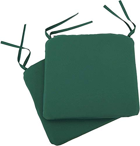 EHD Set of 4 Seat Pads With Ties Luxurious Quilted Seat Pads For Indoor Outdoor Garden Patio Kitchen & Office Chairs (Green)
