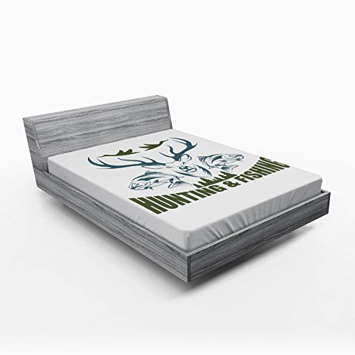 ABAKUHAUS Caza Sábana Elastizada, Emblema, Suave Tela Decorativa Estampada Elástico en el Borde, 150 x 190 cm, Aceituna Verde Azul de la Pizarra