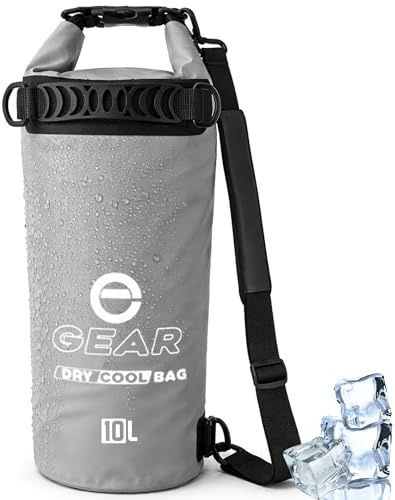 Enthusiast Gear Roll Top Isolierter Rucksack Kühltasche Dry Bag - auslaufsicher, faltbar, wasserdicht mit gepolstertem Schultergurt Perfekt für Kajakfahren, Angeln, Strand, Wandern, Orange, Grau, Blau
