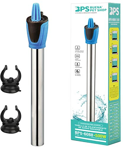 BPS - Scaldabagno per acquario subacqueo, 500 W, in acciaio inox, 38 cm, con 2 ventose BPS-6088