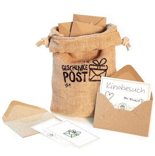 Geschenkepost - 12-mal Gutschein selbst gestalten auch für Geldgeschenke | Beutel & Mini Briefumschläge & 12 Gutscheine zum selber ausfüllen, wie ein Gutscheinbuch für Zeit statt Zeug Gutschein