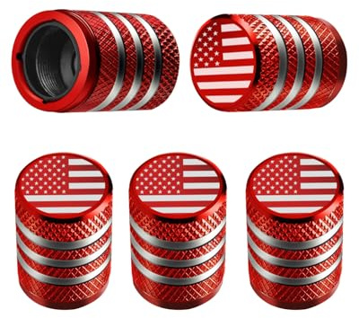 Tappi coprivalvola per pneumatici, 5 pezzi, protezione contro la corrosione, a prova di perdite, bandiera americana, emblema universale per auto, camion, moto, bici, rosso