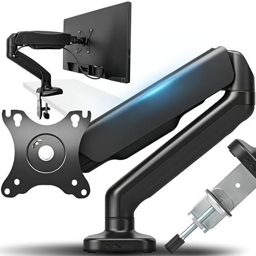 Retoo Monitorhalterung, Gasdruckfeder, 17–30 Zoll, bis 9 kg, VESA 75/100 | 360° Armrotation, 180° Monitorrotation, Neigung -30° bis +85°, 525 mm Reichweite, 260 mm Höhenverstellung, 2 Montagearten