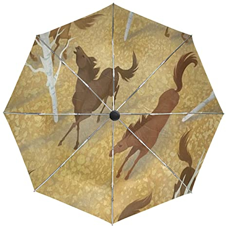 Kunst Wildtier Pferd Regenschirm Taschenschirm Automatische Reise Winddichte Sonnenschutz Trekkingschirm Wanderregenschirm für Frauen Männer