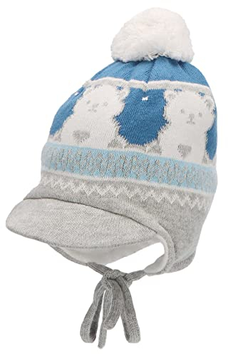 Sterntaler Baby Jungen Mütze Baby Bommelmütze Bär Mütze - Mütze Baby, Kappe Kinder - aus Baumwolle mit Bindeband - mittelblau, 51