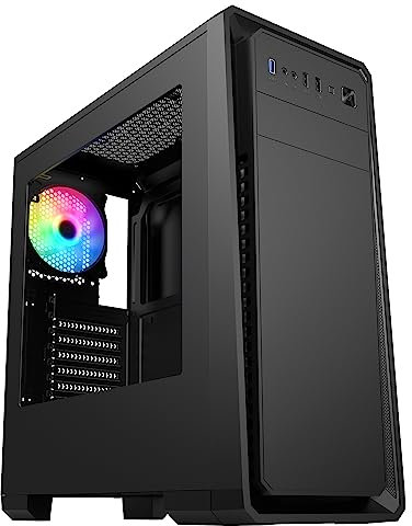 CiT Dark Soul ATX Gaming PC Case - Midi Tower Gaming Chassis with Mesh Front Panel - Tempered Glass Side Window - 120mm ARGB Rear Fan - USB 3.0, 2x USB 2.0, AIO Water Cooling Ready | Black