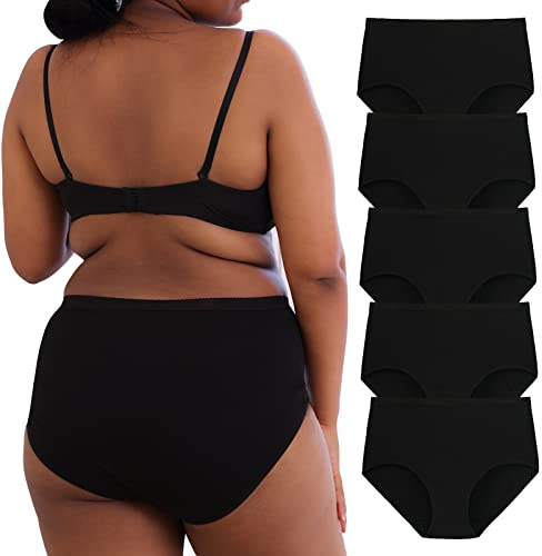 INNERSY Underbyxor, dam, stora storlekar, trosor, bomull, hög midja, kalsonger, maxi, underkläder, 5-pack, 5 svart, 44-46