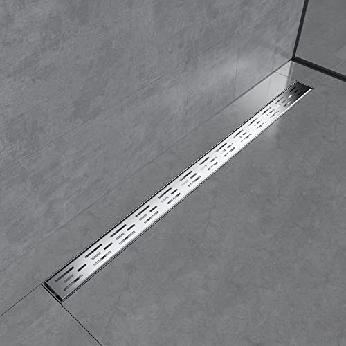 EMKE Duschrinne 110cm Edelstahl Duschablauf Flach, Siphon mit Geruchsstop/Haarsieb Randablauf,Seitenreihendesign Duschablauf Ablaufrinne Dusche Duschabfluss für Badezimmer