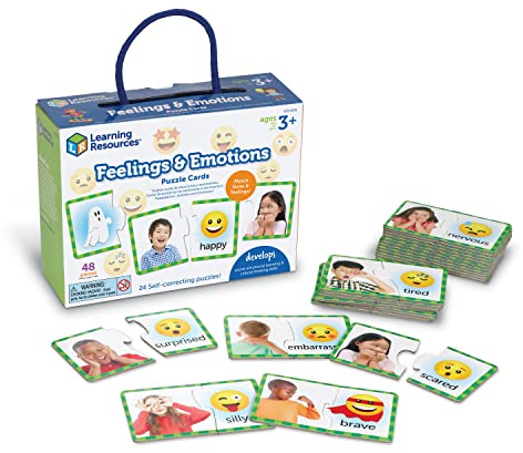 Learning Resources Puzzlekarten „Gefühle und Emotionen“, ab 3 Jahren, soziales Lernen, Emotionen erkennen, SEL-Spielzeug für Kinder, 48 Teile, Vorschule & Therapieeinsatz
