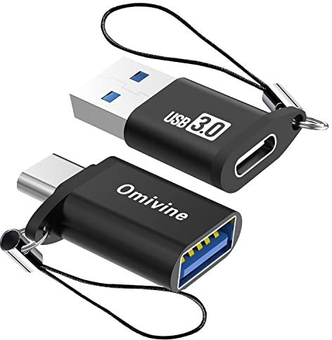 Omivine USB C to USB 3.0 Adapter & USB to USB C Adapter 2 Pack, USB 3.0 OTG Adapter Lanyard, 5Gbps Data Sync Adapter Charger Converter Smartphone/Laptop/Car/Power Bank/Hubs/Headphone/Mic, etc