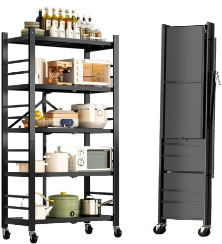 MAGIC SELECT Estantería para Almacenaje, Repisa Modular Multiuso, Estante con Ruedas, Estantería de Pie Plegable, Mueble para Cocina, Baño, Habitación, Salón con 5 Baldas de Almacenamiento. | Repisa Modular, Estantería de Pie, Para Cocina, Baño, Habitación, Salón, 5 Baldas de Almacenamiento