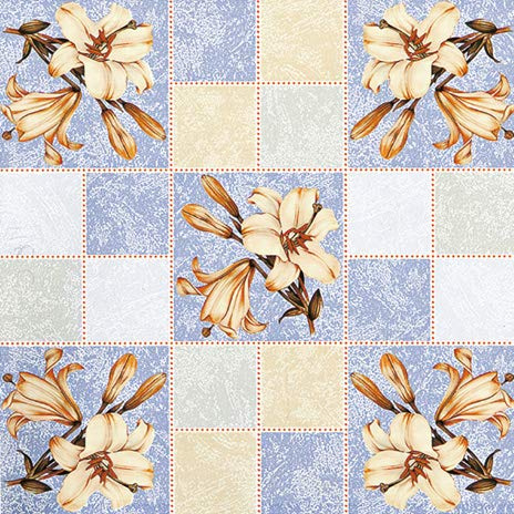 Wachstuch Tischdecke 140 x 160cm, Wachstischdecke abwaschbar, Wachstuchtischdecke wasserabweisend (Lilie blau Creme 118c)