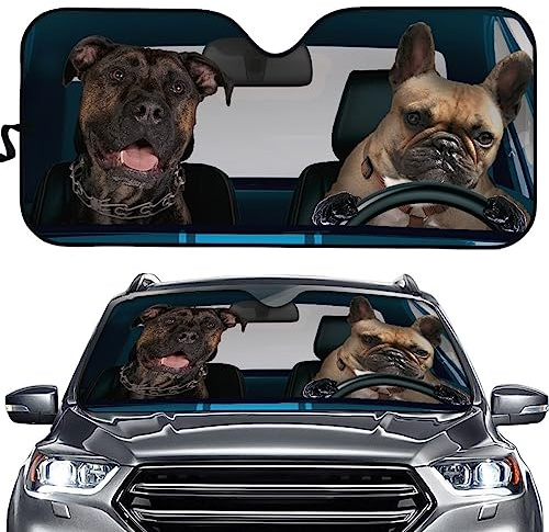 Hixingo Auto Frontscheibe, 3D Hund Fahren Motiv Sonnenschutz für Windschutzscheibe, Frontscheibenabdeckung, Faltbares Design Auto Sonnenschutz, UV-Schutz, für meisten Autos (Hund F)