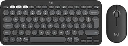 Logitech Pebble Keys 2 K380s, Multi-Device Bluetooth Wireless Keyboard + Pebble Mouse 2 M350s Slim Bluetooth Wireless Mouse, QWERTY UK - Graphite