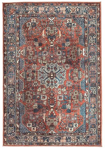 RugVista Galaxy Oriental, Teppich, Moderne Teppiche, 180 x 120 cm, Rechteckig, Mittlerer Stapel, Wohnzimmer, Schlafzimmer, Küche, Maschinenwäsche, Oeko_tex_100, Rost/Blau