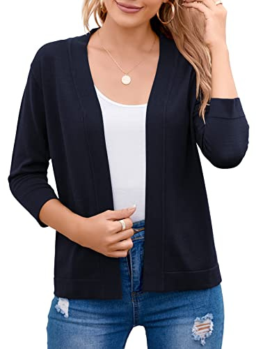 TASAMO Women's Crochet Knit Cardigan Boho-Chic Cropped Sweater Elegant Bolero（X-Large,Navy Blue）