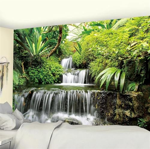 Tizhweqo Wandteppich 3D Wasserfall, Wandbehang Gross Natürliche Landschaft, Wandtuch Wasserfall Tapisserie Tapestry für Schlafzimmer Wohnzimmer Wohnheim Deko 150x200 cm M1935