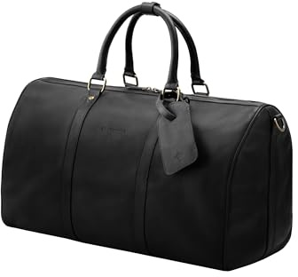 DRAKENSBERG Weekender 'James' (50cm) - Klassische Leder Reisetasche, Damen, Herren, offizielles Flug-Handgepäck, 30L - Schwarz, DR00440