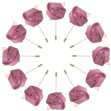 sourcing map 12 Stück Bräutigam Anstecksträuße Rosen Anstecknadeln für Herren Hochzeit Zeremonie Jubiläum Formelles Abendessen Party Bohne Rot
