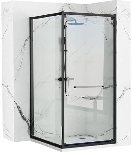 Rea CABINE DE DOUCHE SPACE IN BLACK 80X100x195 cm Verre trempé de sécurité transparent 6mm (Noir) Sans receveur de douche