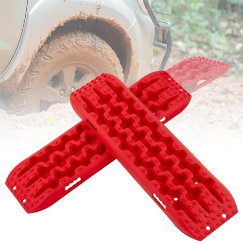 SOARS Sandbleche 2 Stück, Anfahrhilfe für Schlamm, Sand & Schnee, Recovery Board Offroad 10T Last, Reifenleiter für Geländewagen Wohnmobil PKW LKW (Rot, 107 x 31 x 7 cm)