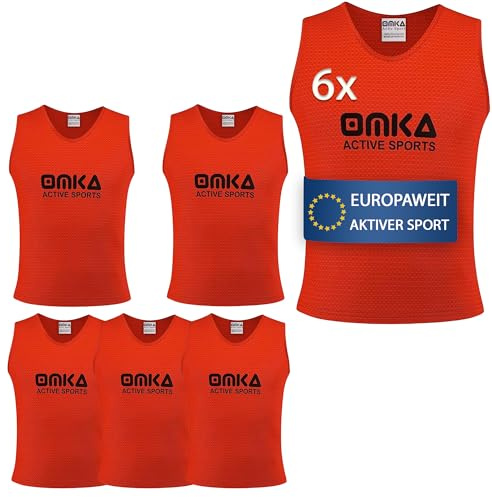 OMKA Trainingsshirt – Markierungsshirt für Mannschaftssportarten, Fußball, Jogging, Hockey, Handball für Männer, Kinder und Frauen – 6er-Pack, Größe S, Farbe Orange