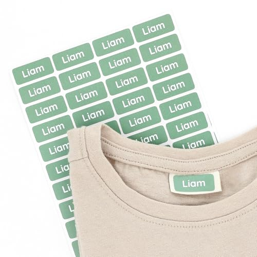 Klebekerlchen® Namensaufkleber Kinder & Erwachsene (60 Stück) – Namensschilder für Kleidung personalisiert – Etiketten selbstklebend für Schule, Kita, Seniorenheim & Beruf - Grün