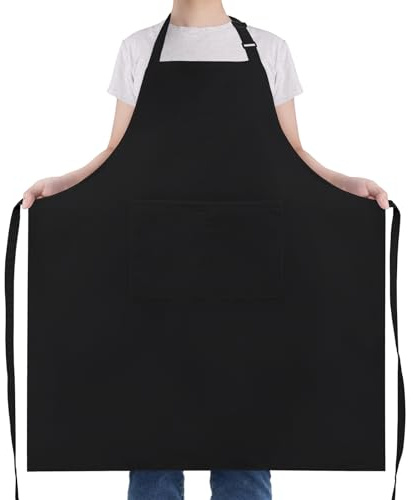 NLUS Kitchen Cooking Aprons for Men Women with 2 Pockets, Adjustable Bib Chef Aprons, Water Oil Resistant - 1 PACK, Black