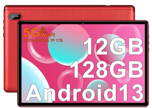 2026 Neueste 10 Zoll Android Tablet PC Mit Octa-Core 2.0Ghz | 12GB RAM + 128GB ROM (TF 2TB) |1080 FHD | Doppelkamera | 6000mAh | 5G+2.4G WiFi | 5+8MP | Bluetooth 5.0 | 1280*800 | GPS |, Mit Case, Rot