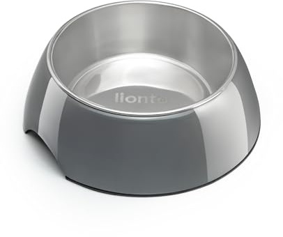 lionto Futternapf aus Melamin mit Anti-Rutsch Boden, herausnehmbarer 940 ml Napf aus robustem & geruchsneutralem Edelstahl, leicht zu reinigen, ergonomisches Design, für Hunde & Katzen, grau