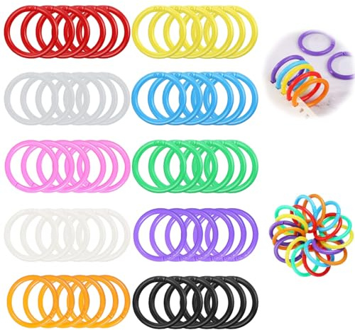 60 Stück Buchbinderinge, 44mm Karteikarten Ring, Plastik Buchbinderinge, Schlüsselringe Ring Binder, Mehrfarben Bunte Loseblatt Buchring aus Plastik für Scrapbook Fotoalbum Büro, Schule oder Zuhause