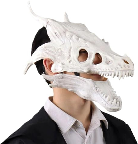 XUEYEGONGJI Dinosauriemask rörlig käke drake dödskalle mask realistisk latex drake mask skrämmande dinosaurie mask rörlig käke för vuxna dekorativ dödskallemask för Halloween, cosplay, maskerad