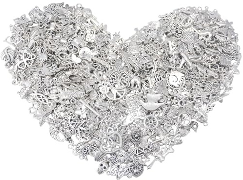 AebDerp 500 Stück Mini Silber Schmuck Anhänger Metall Weihnachten Charm Basteln Set Personalisiert Klein Deko für DIY Armband Ohrring Girlande Kette Halskett Tasch Bastelset Geschenk Zubehör