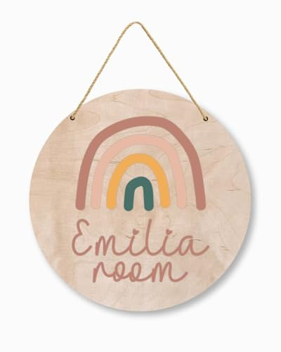 Individuelles Namensschild aus Holz mit süßem Regenbogen-Design | Perfektes Geschenk für Mädchen | Türdeko für Kinderzimmer
