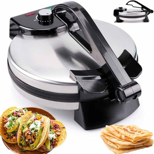 Crêpière, crêpière 1800 W avec revêtement antiadhésif, température réglable, Chauffage Double Face, indicateur, Machine à roti Maker Chapati Maker pour Steak Frit, œufs au Plat, Tacos, Pizza