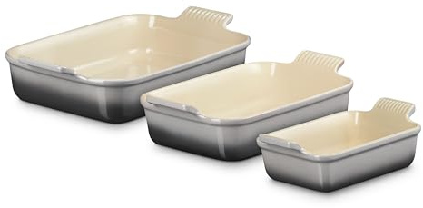 Le Creuset Heritage Rechteckige Auflaufformen aus Steingut, Auster