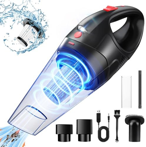 Aspirador de mano, 12000Pa 120W USB recargable inalámbrico portátil mini aspiradora, potente aspirador de mano húmedo y seco, adecuado para el coche, el hogar, la cocina, el pelo de animales