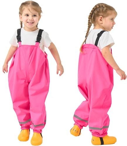 Fewlby Waterproof Trousers for Kids Rain Dungarees with Reflective Strips, Wind and Mud Protection, 5-6 Years