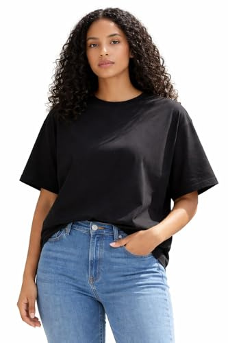 T-Shirt Femme Uni - Coupe Oversize Col Rond, Manches Courtes - 100% Coton, Confort Optimale, Tissu Respirant, Tailles XS-XL (FR/ES, Alpha/Lettres, TG, Taille Normale, Taille Normale, Noir)