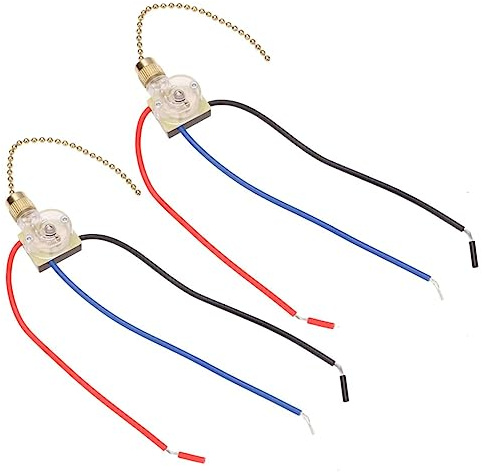 Interruptor de Cadena 2 Piezas para Ventilador de Techo y Lámpara 3 Modos | Pieza de Repuesto, Función de Encendido y Apagado, Instalación Sencilla, Plástico y Metal, para Escuela y Tienda