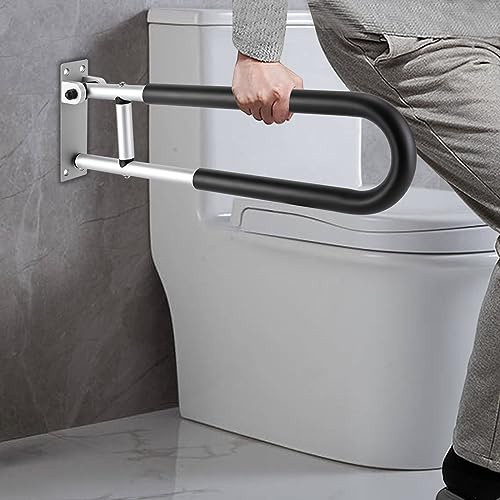 Toilet Grab Bar Foldable Grab Rails Drop Down Toilet Hand Wall Mounted Safety Support Rail Non-Slip,Carrying Capacity 120kg,for Disabled, Elderly, Pregnant Women