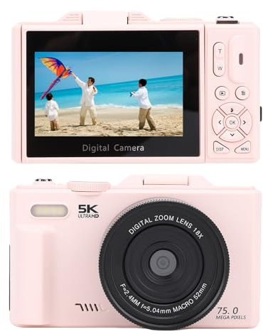 Cámara Digital 5K, WiFi de 75 MP para fotografía, cámara de Vlogs con Zoom Digital de 18x, Pantalla abatible de 3 Pulgadas, cámara de Video portátil con Enfoque automático.