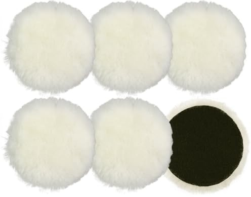 HXC 6 Stück Polierpads 125mm Lammwollhaube Polieraufsatz Winkelschleifer | 5 Zoll Wolle Polierhaube mit Klett Polierscheibe Polierpad für Autopoliermaschinen Exzenterschleifer Poliermaschine
