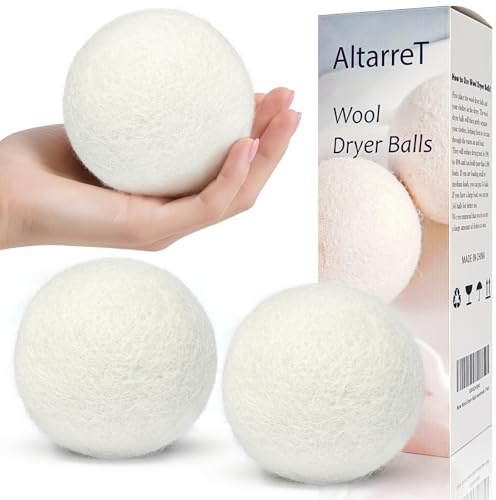 Wool Dryer Balls Handmade 3 Pack XL, Laundry Dryer Lint Balls, Reusable New Zealand Wool Natural Fabric Softener Essentials, Replace Dryer Sheets, Wrinkles Free, Shorten Drying Time