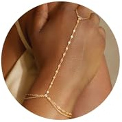 Chaîne de main dorée pour femme - Tendance - Bracelet délicat plaqué or 14 carats - Bracelets hypoallergéniques pour doigts et ongles - Bijoux simples dorés