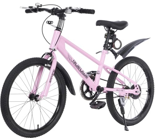 20 24 Kids Bike for Boy & Girls, Mountain Bike with Double Brakes | Bicycle Lock | Kickstand | Adjustable Seat | Anti-Slip Tires | Kids' Bicycle for Aged 7-12 Years Old,Pink,20in