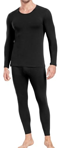 wirarpa Men's Thermal Underwear Set Cotton Long Johns Base Layer Black L