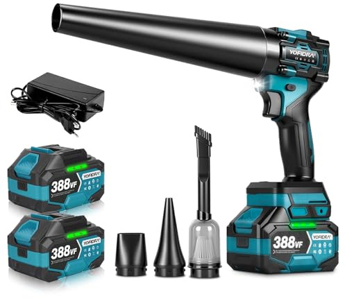 Yofidra Akku Gebläse Turbo, 2-in-1 Sauger & Bläser, 80.000 U/min, 300W Bürstenloser Motor, 110m/s, Mit 2X 3.0Ah Akkus, Ladegerät & Düsen, Turbo Jet Blower für Auto, Garten, Laub, Staub
