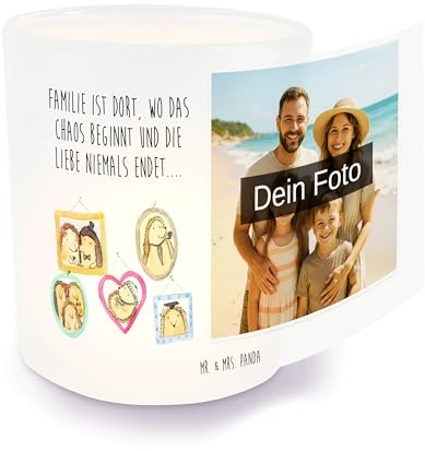 Mr. & Mrs. Panda Personalisiertes Foto Windlicht Igel Familie - Geschenk, Laterne, Bilder, Mama, mit, Bruder, Glas, Teelicht, auf